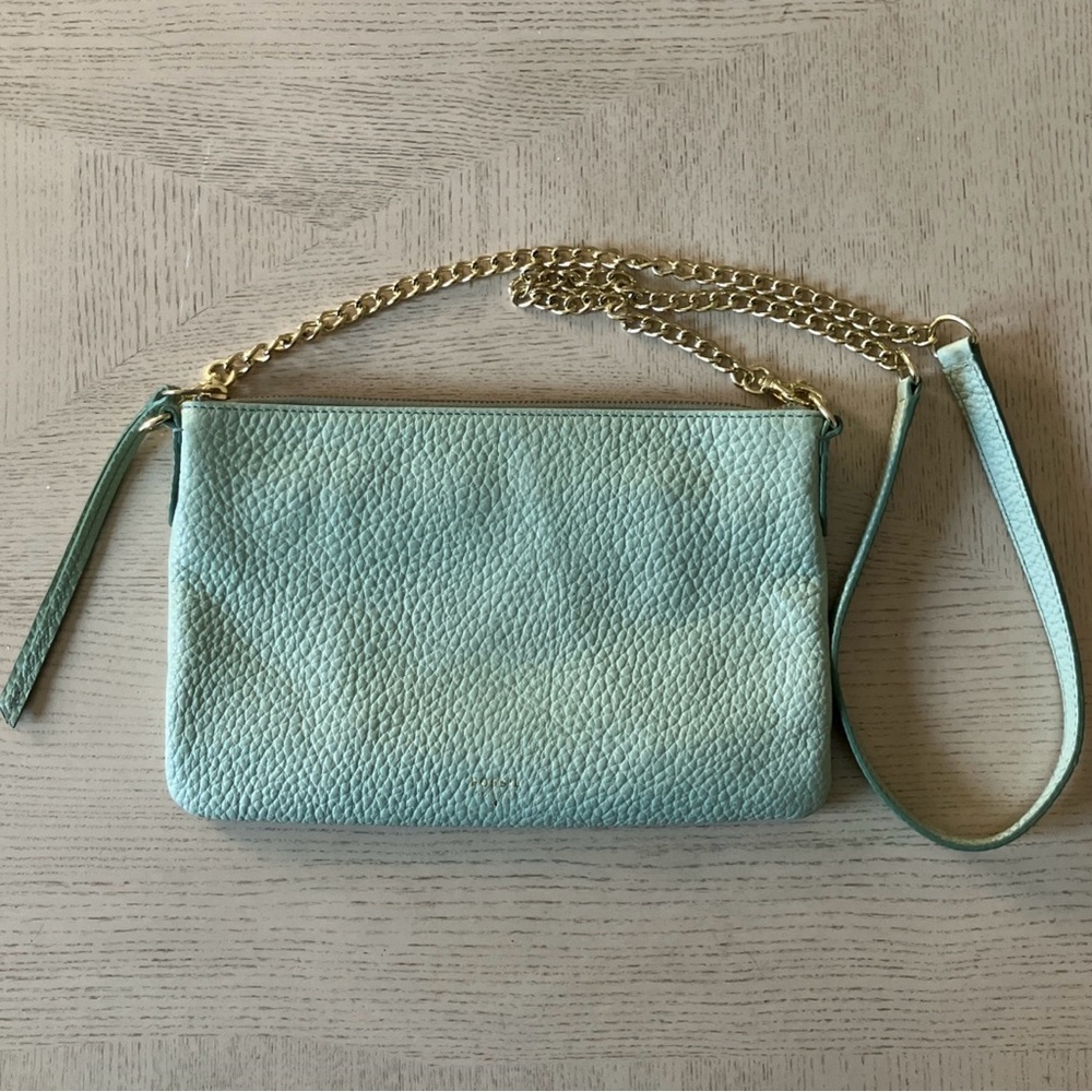 Fossil Mint Pebbled Leather Crossbody Bag with Gold Chain
